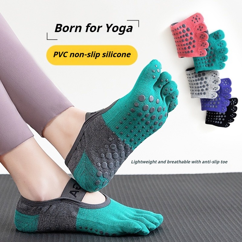 Fitness Yoga Pilates - ถุงเท้าพิลาทิสกันลื่นแบบห้านิ้วสำหรับผู้หญิง ใส่ได้ทุกฤดู ระบายอากาศได้ดี เหมาะสำหรับฟิตเนส โยคะ และกีฬาบนพื้น